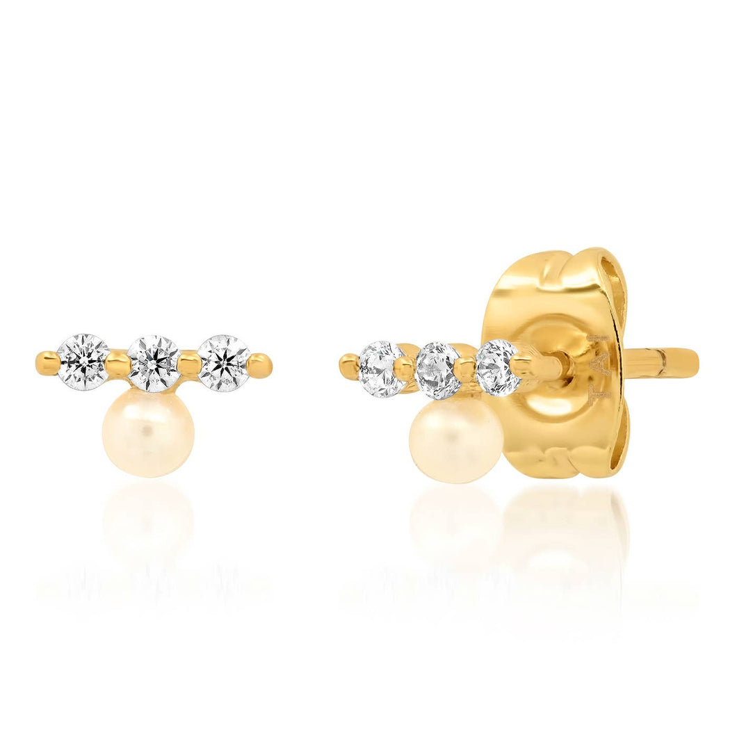 Pave Bar Pearl Stud