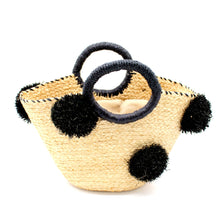 Raffia Pom Pom Tote - Black