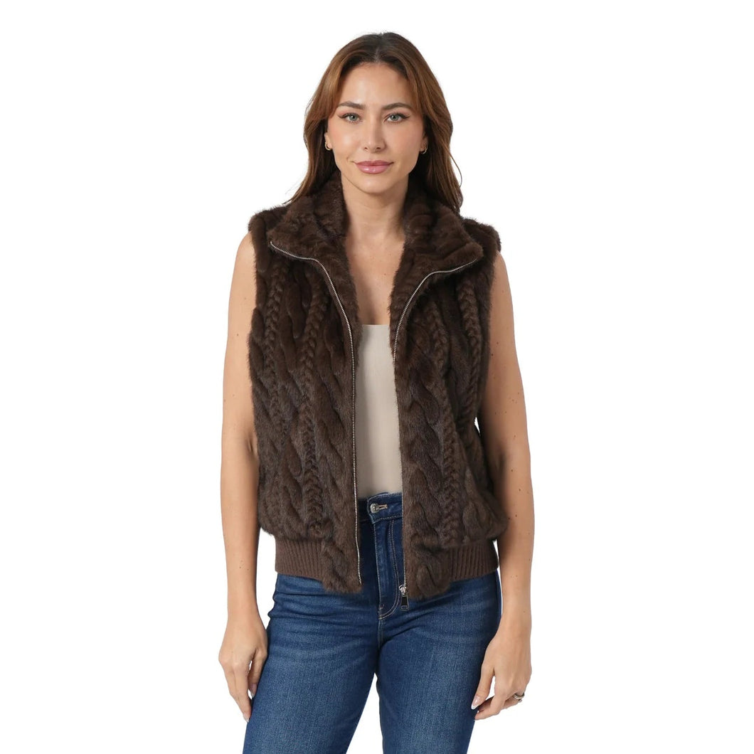 Cabled Faux Fur Vest