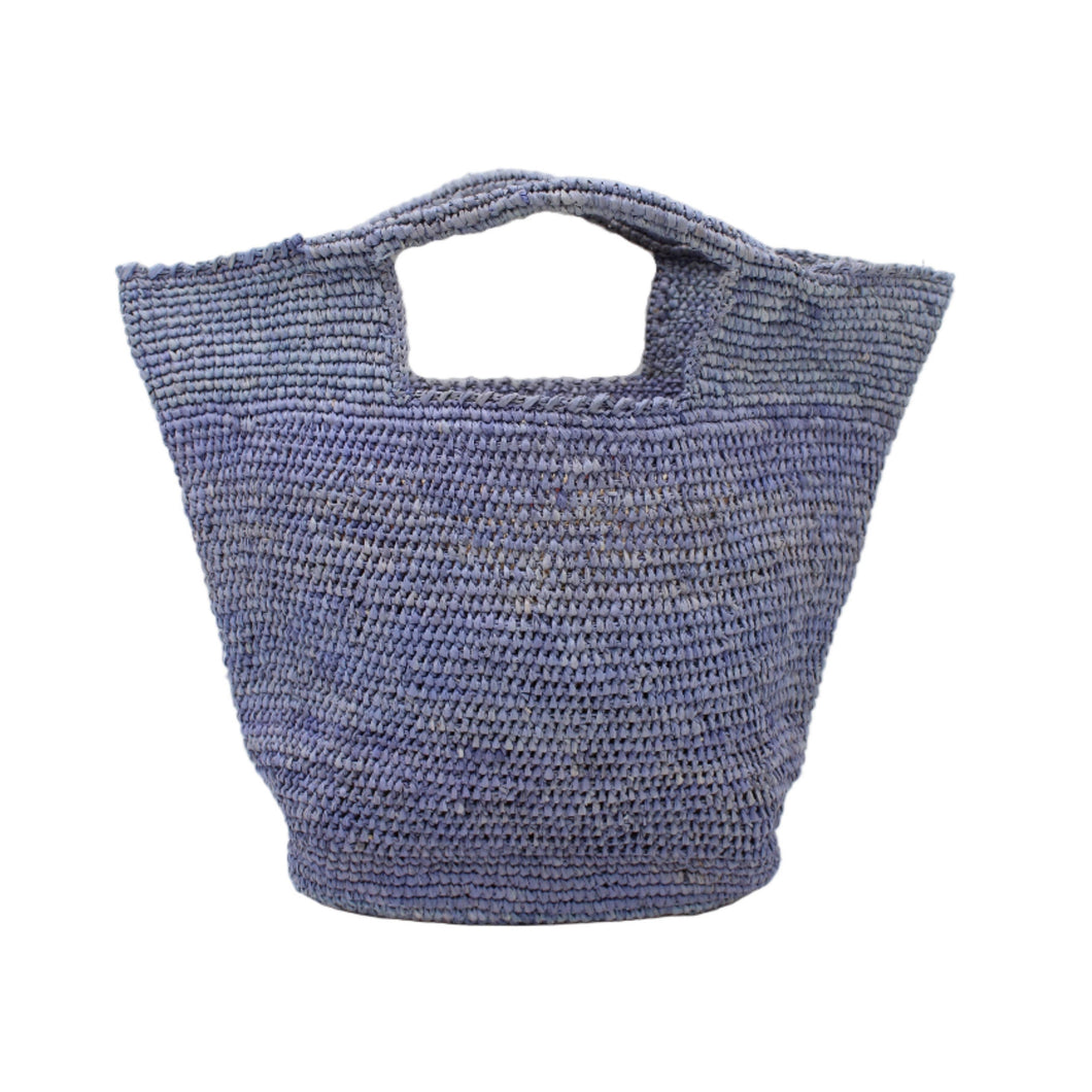 Crocheted Straw Basket Bag - Denim