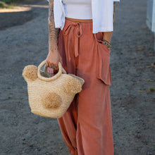 Raffia Pom Pom Tote - Black