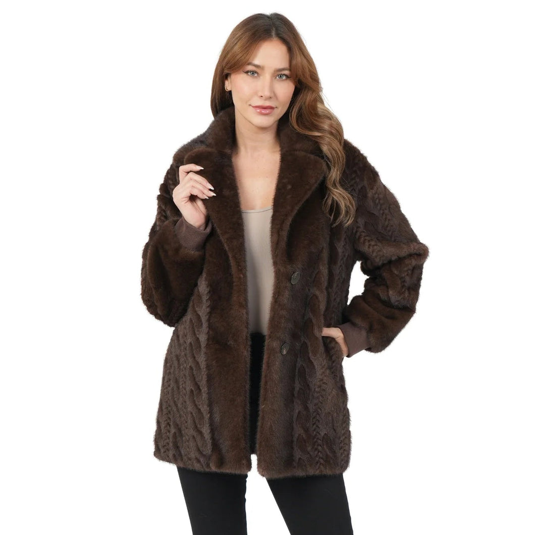 Cabled Faux Fur Coat