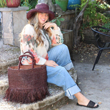 Fringed Straw Basket Bag - Chocolate