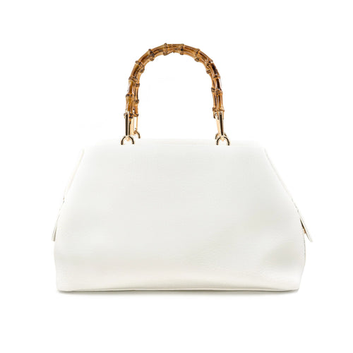 Bamboo Handle Satchel - White