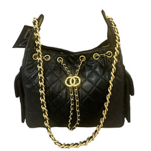 Chain Handle Drawstring Bucket - Black