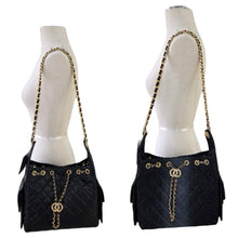 Chain Handle Drawstring Bucket - Black