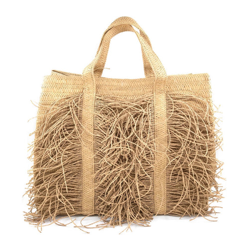 Straw Fringe Tote - Natural
