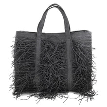 Straw Fringe Tote - Black