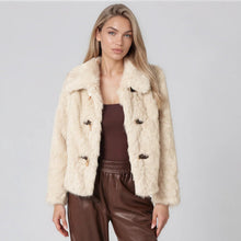 Ivory Herringbone Faux Fur Jacket