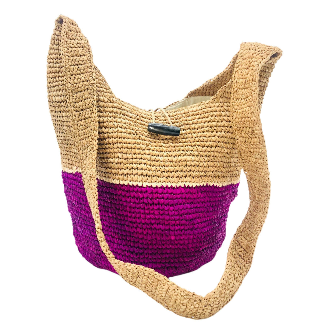 Crocheted Straw Crossbody - Pink