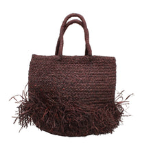 Fringed Straw Basket Bag - Chocolate