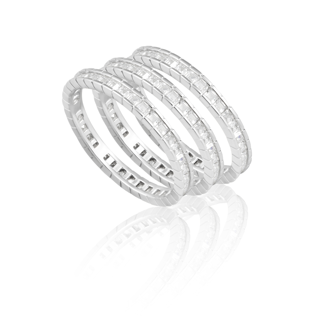 Cushion Cut Ring Set - Silver