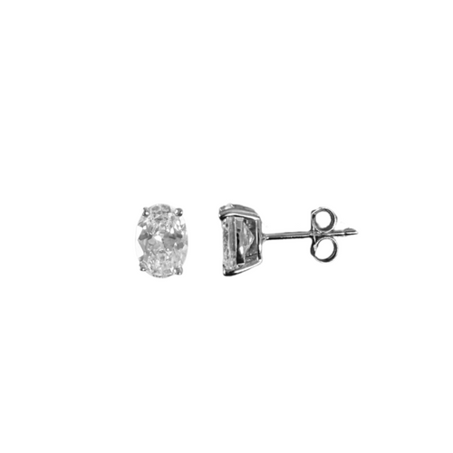 Oval CZ Studs - White Gold